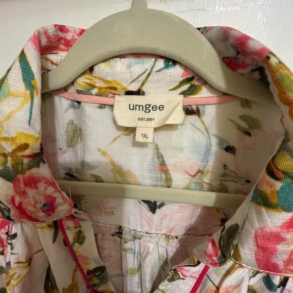 Umgee Womens Ruffled Sleeveless Off White Dress w/pink flowers & Foliage,Sz XL - Picture 6 of 8